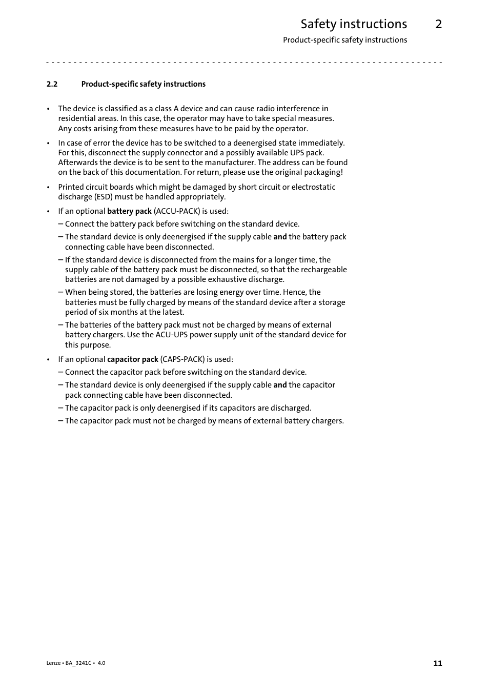 2 product-specific safety instructions, Product−specific safety instructions, Safety instructions | Lenze 3200 C User Manual | Page 11 / 38