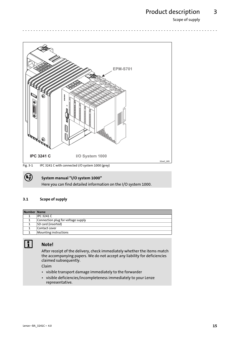 3 product description, 1 scope of supply, Product description | Scope of supply | Lenze 3200 C User Manual | Page 15 / 38