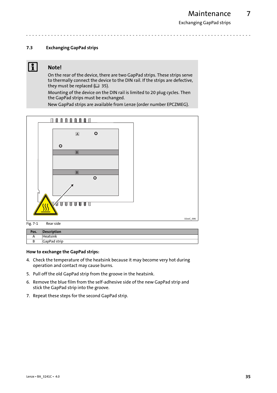 3 exchanging gappad strips, Exchanging gappad strips, Maintenance | Lenze 3200 C User Manual | Page 35 / 38