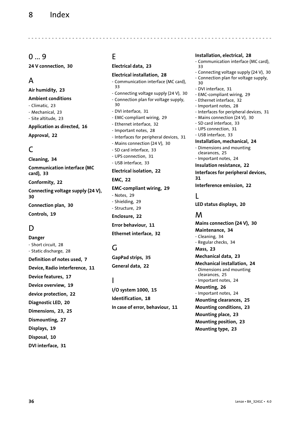 8 index, Index, Index 8 | Lenze 3200 C User Manual | Page 36 / 38