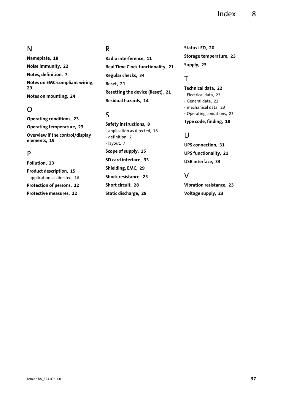Index 8 | Lenze 3200 C User Manual | Page 37 / 38