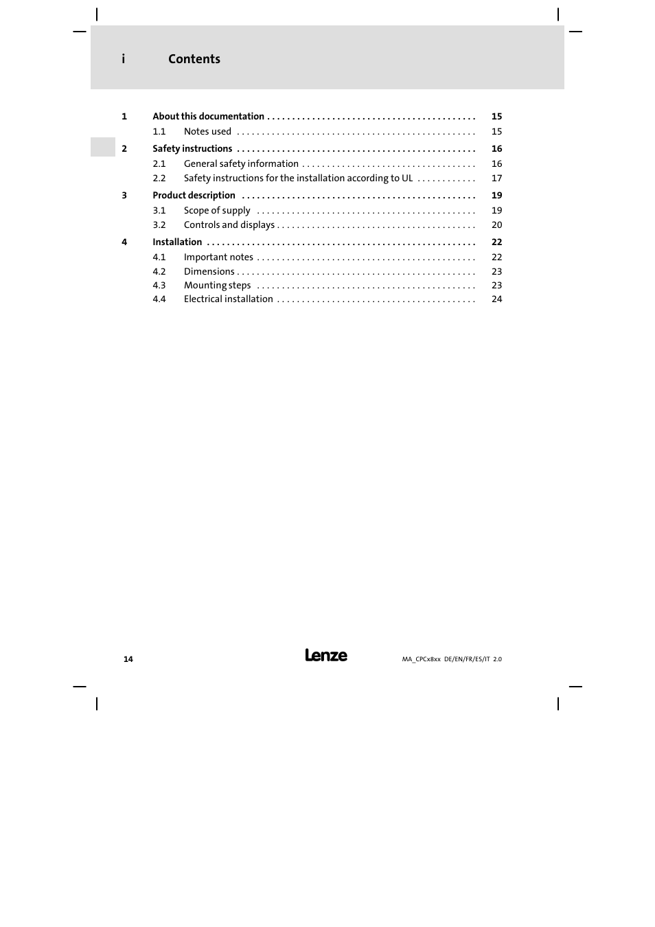 Lenze CPC 2800 Mounting Instructions User Manual | Page 14 / 59