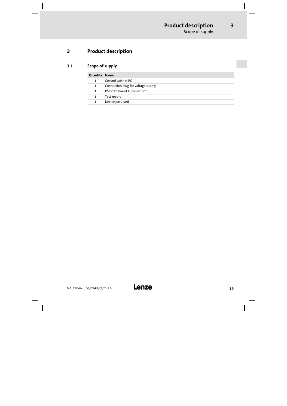 Product description, Scope of supply | Lenze CPC 2800 Mounting Instructions User Manual | Page 19 / 59