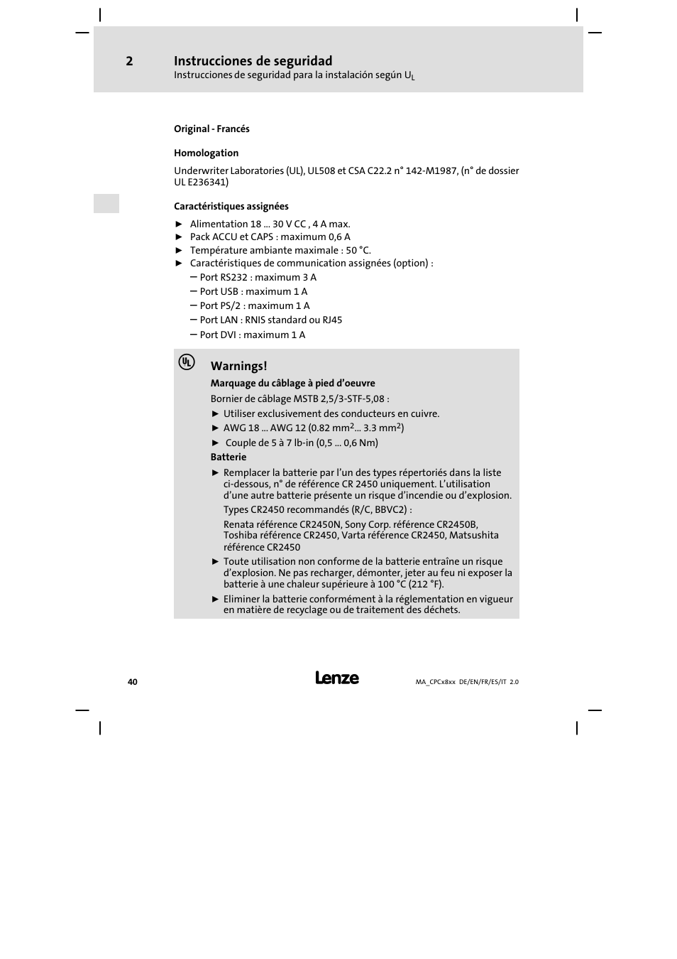 Instrucciones de seguridad | Lenze CPC 2800 Mounting Instructions User Manual | Page 40 / 59