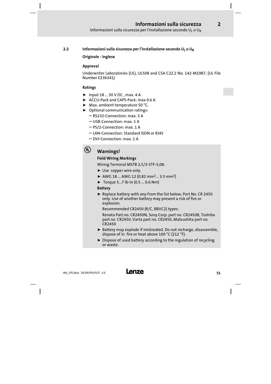 Informazioni sulla sicurezza | Lenze CPC 2800 Mounting Instructions User Manual | Page 51 / 59