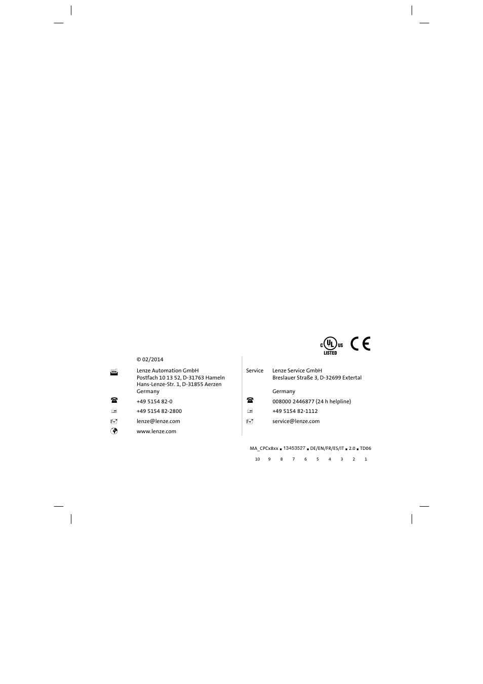 Lenze CPC 2800 Mounting Instructions User Manual | Page 59 / 59