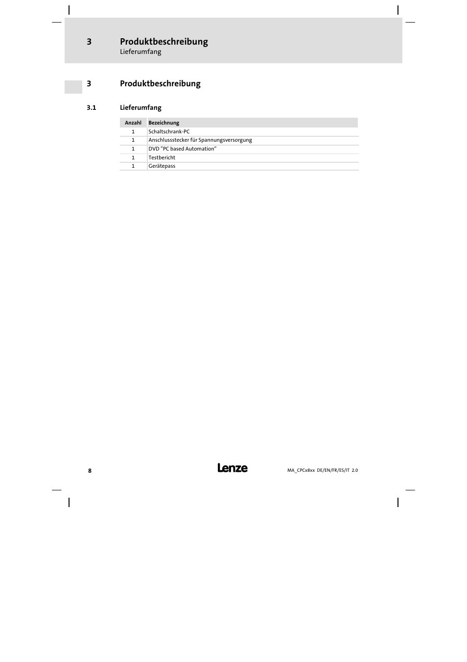 Produktbeschreibung, Lieferumfang | Lenze CPC 2800 Mounting Instructions User Manual | Page 8 / 59