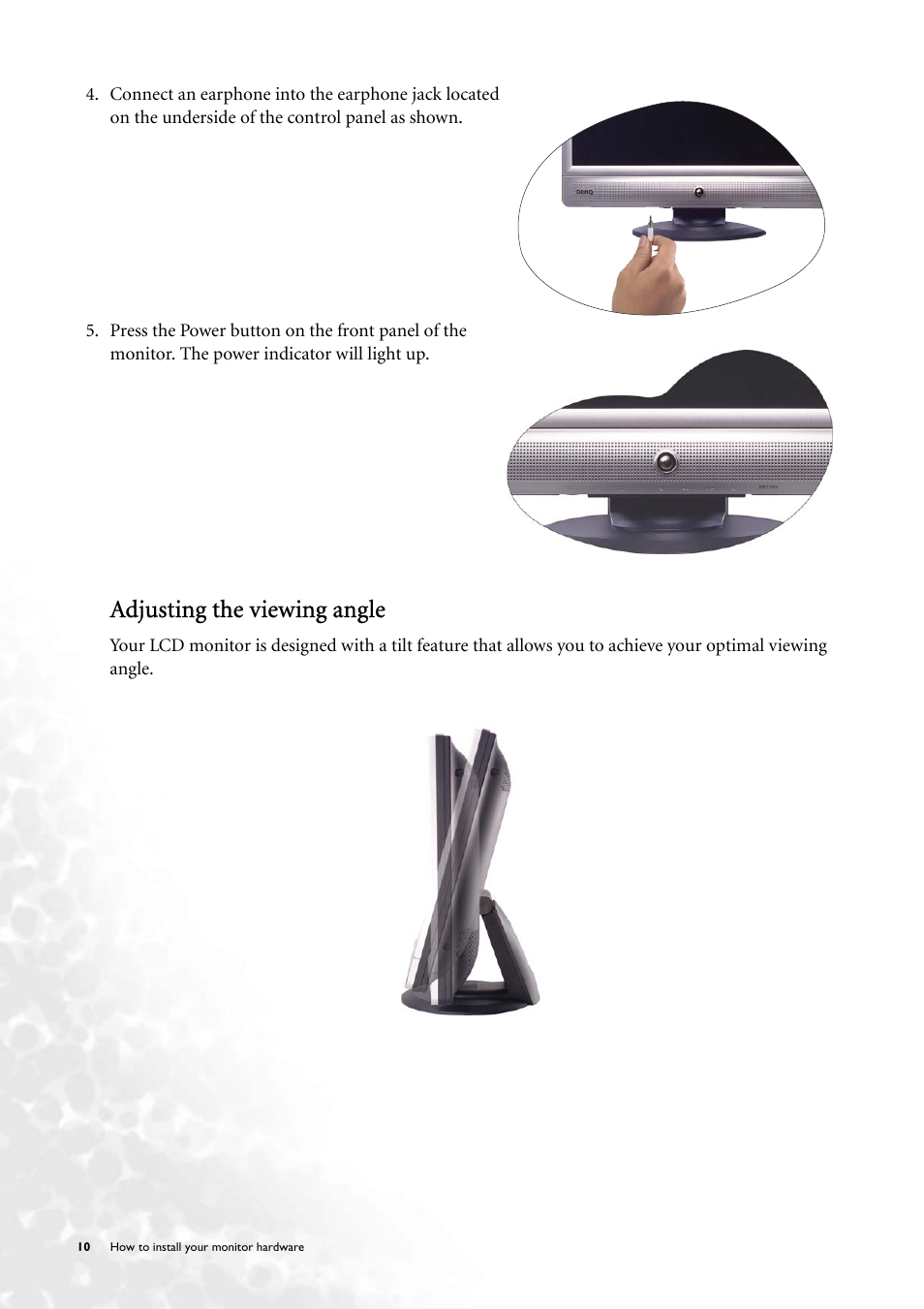 Adjusting the viewing angle | BenQ FP71V+ User Manual | Page 10 / 38