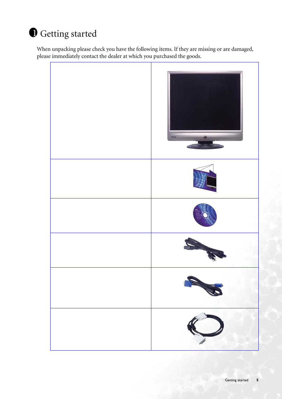 Getting started | BenQ FP71V+ User Manual | Page 5 / 38