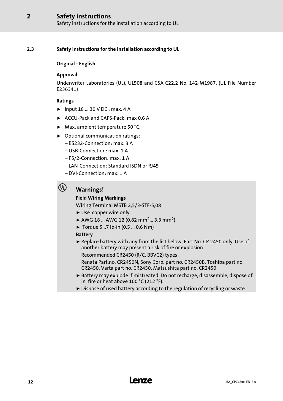 Safety instructions | Lenze CPC 2800 Operating Instructions User Manual | Page 12 / 39