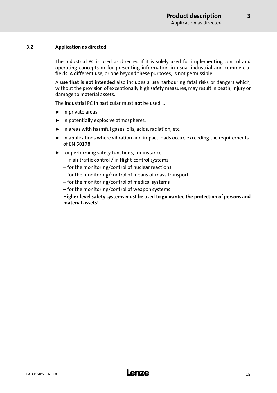 Application as directed, Product description | Lenze CPC 2800 Operating Instructions User Manual | Page 15 / 39