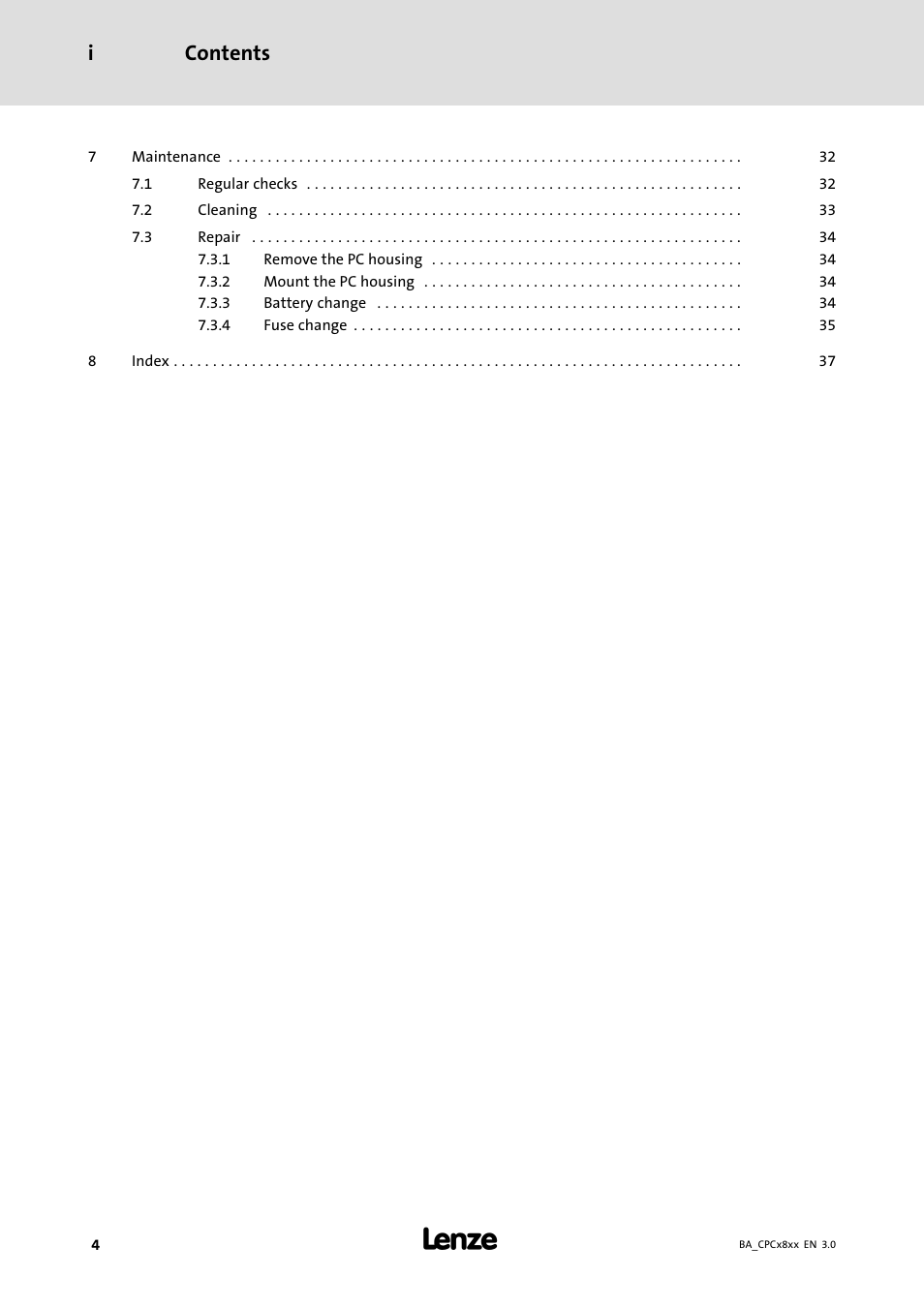 Contents i | Lenze CPC 2800 Operating Instructions User Manual | Page 4 / 39