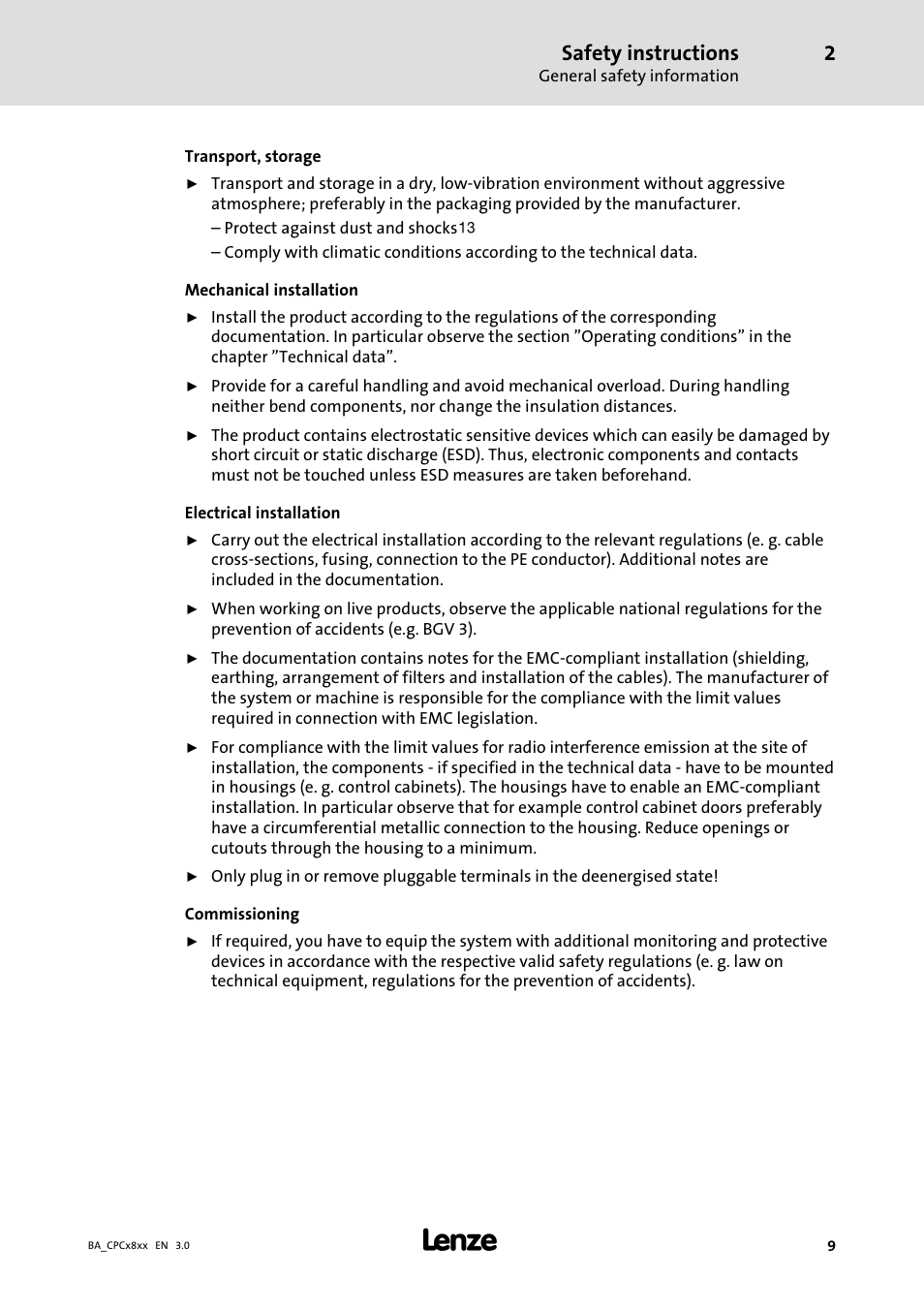 Safety instructions | Lenze CPC 2800 Operating Instructions User Manual | Page 9 / 39