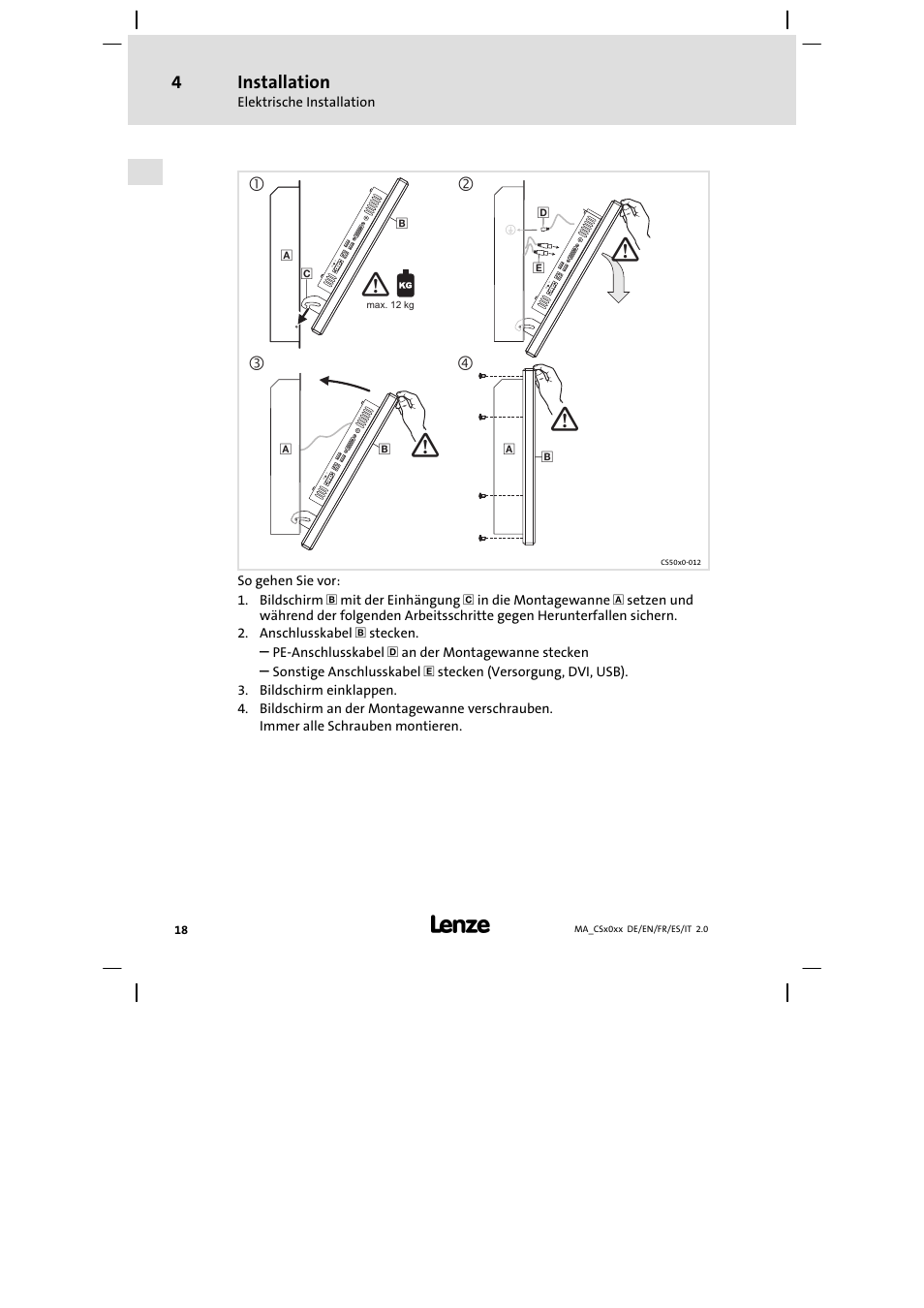 Installation | Lenze CS 9000 DVI Mounting Instructions User Manual | Page 18 / 86