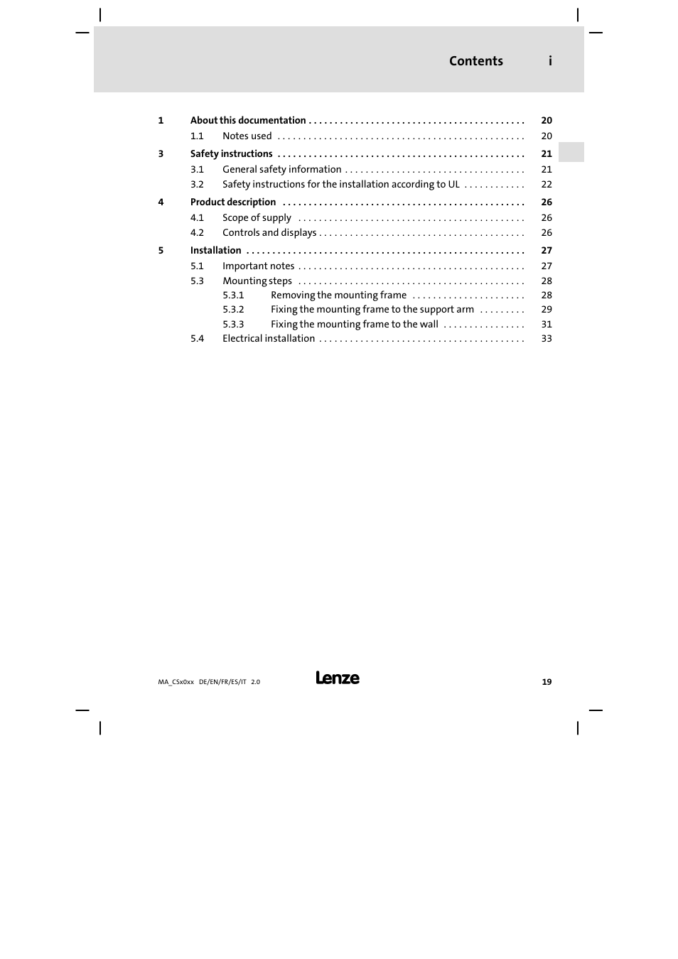 Lenze CS 9000 DVI Mounting Instructions User Manual | Page 19 / 86