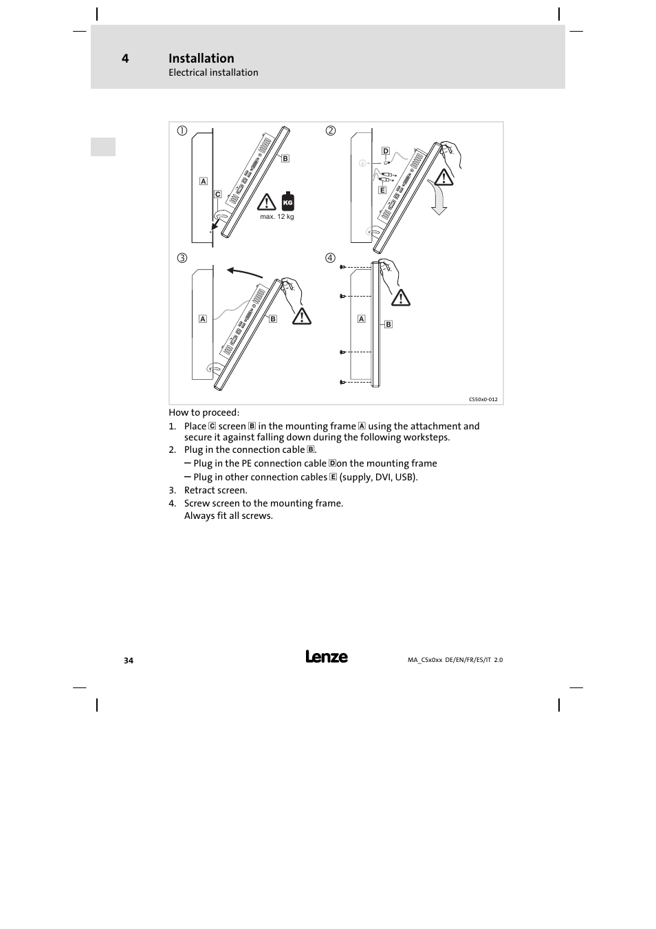 Installation | Lenze CS 9000 DVI Mounting Instructions User Manual | Page 34 / 86