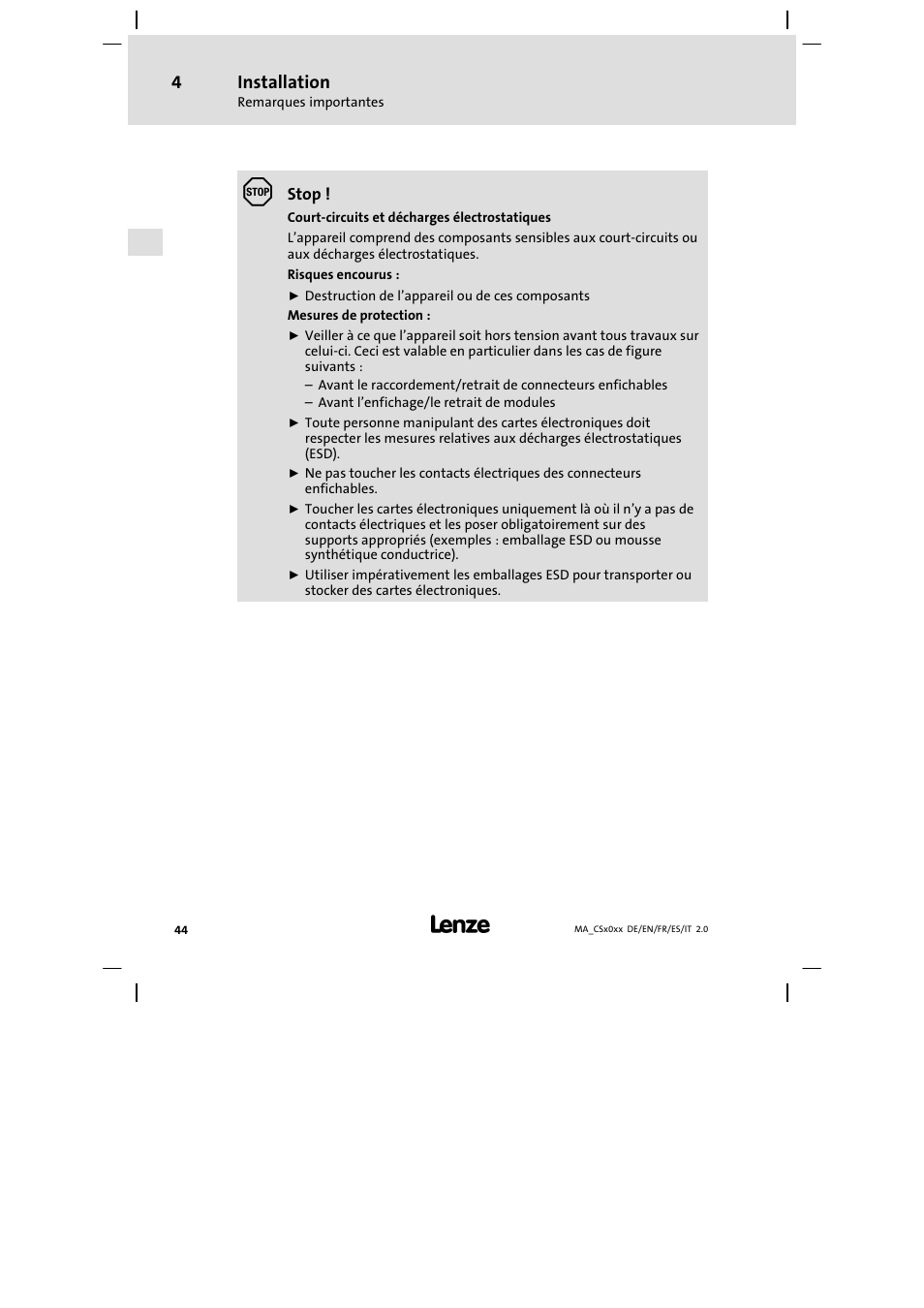 Installation | Lenze CS 9000 DVI Mounting Instructions User Manual | Page 44 / 86