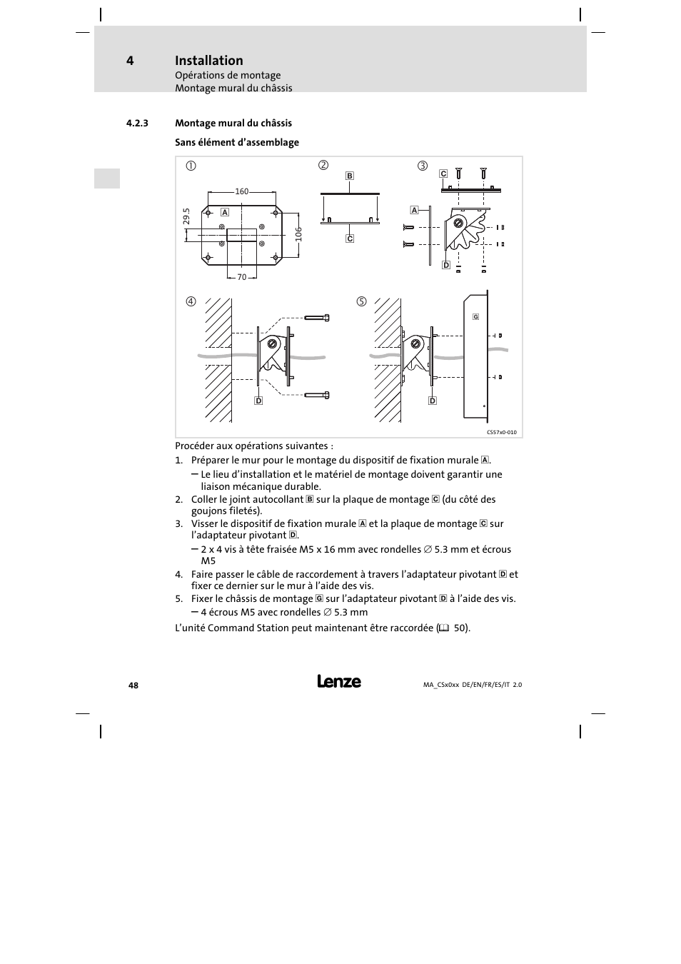 Montage mural du châssis, Installation | Lenze CS 9000 DVI Mounting Instructions User Manual | Page 48 / 86