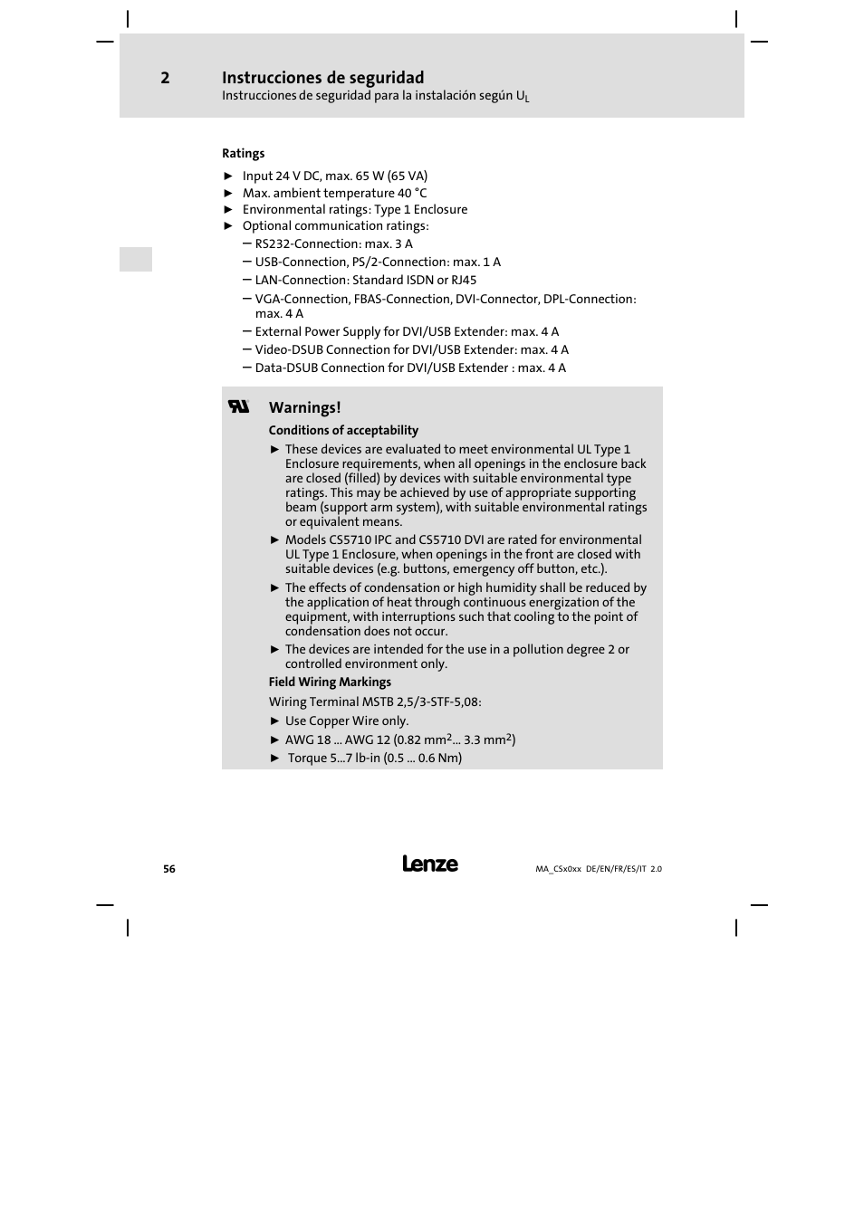 Instrucciones de seguridad | Lenze CS 9000 DVI Mounting Instructions User Manual | Page 56 / 86