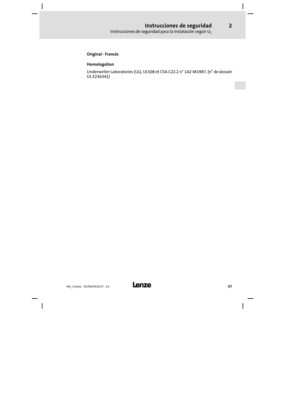 Instrucciones de seguridad | Lenze CS 9000 DVI Mounting Instructions User Manual | Page 57 / 86