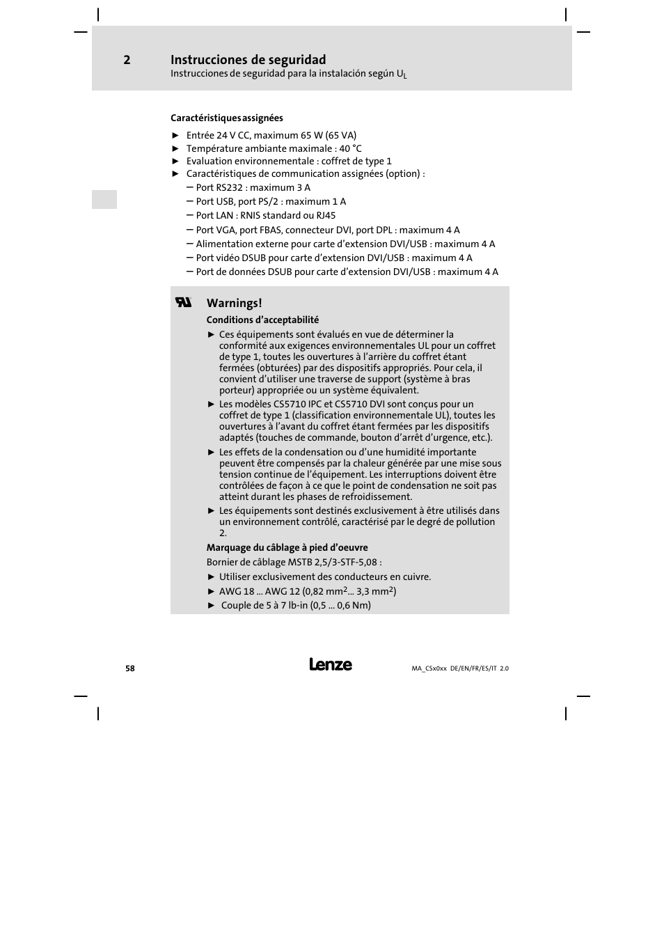 Instrucciones de seguridad | Lenze CS 9000 DVI Mounting Instructions User Manual | Page 58 / 86