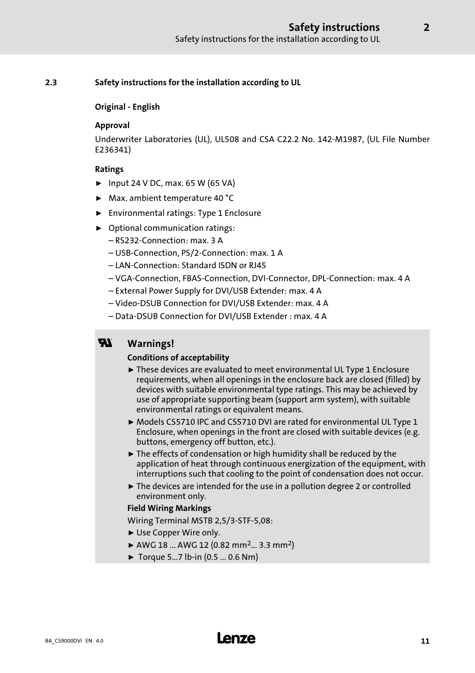 Safety instructions | Lenze CS 9000 DVI Operating Instructions User Manual | Page 11 / 53