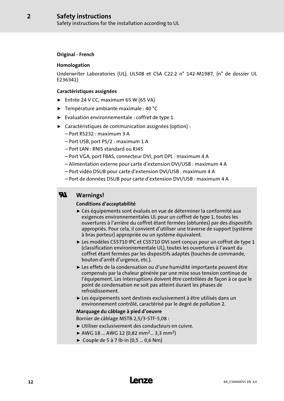 Safety instructions | Lenze CS 9000 DVI Operating Instructions User Manual | Page 12 / 53