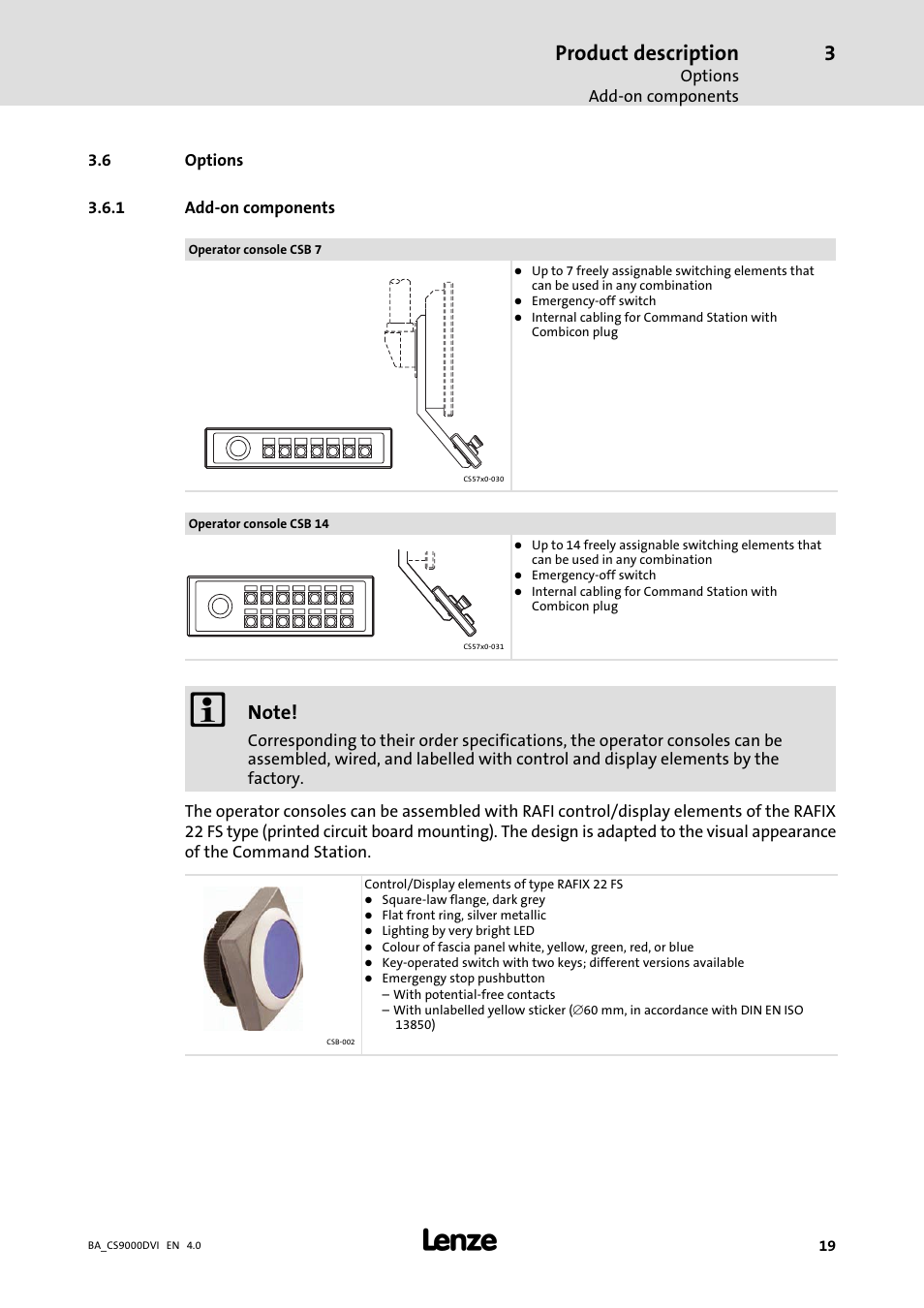 Options, Add-on components, Add−on components | Product description | Lenze CS 9000 DVI Operating Instructions User Manual | Page 19 / 53