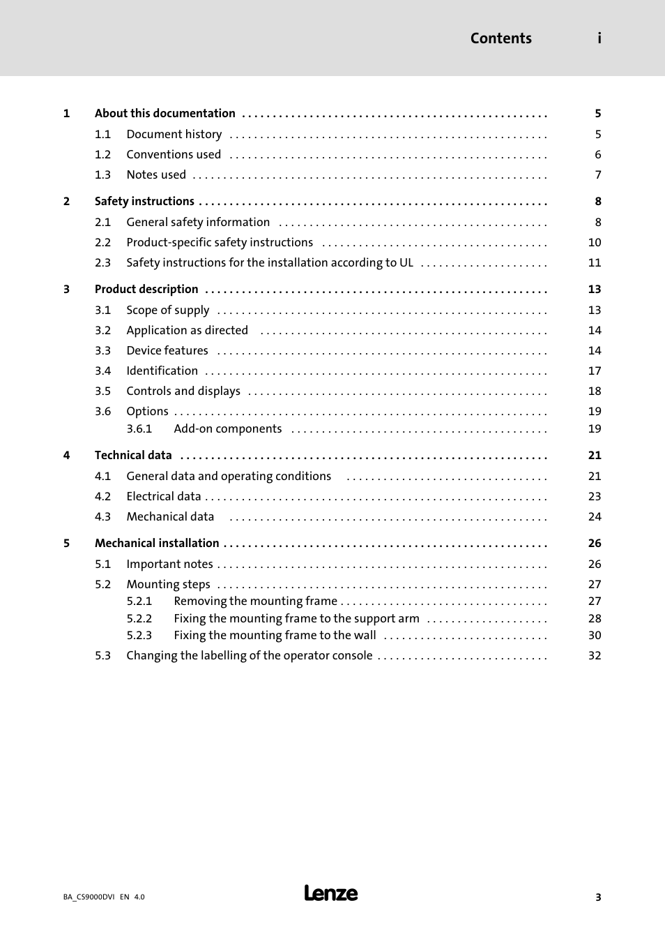 Lenze CS 9000 DVI Operating Instructions User Manual | Page 3 / 53