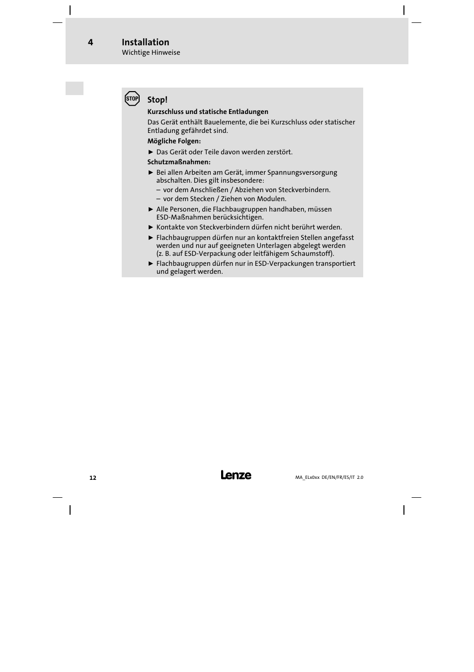 Installation | Lenze MP 9000 DVI Mounting Instructions User Manual | Page 12 / 88