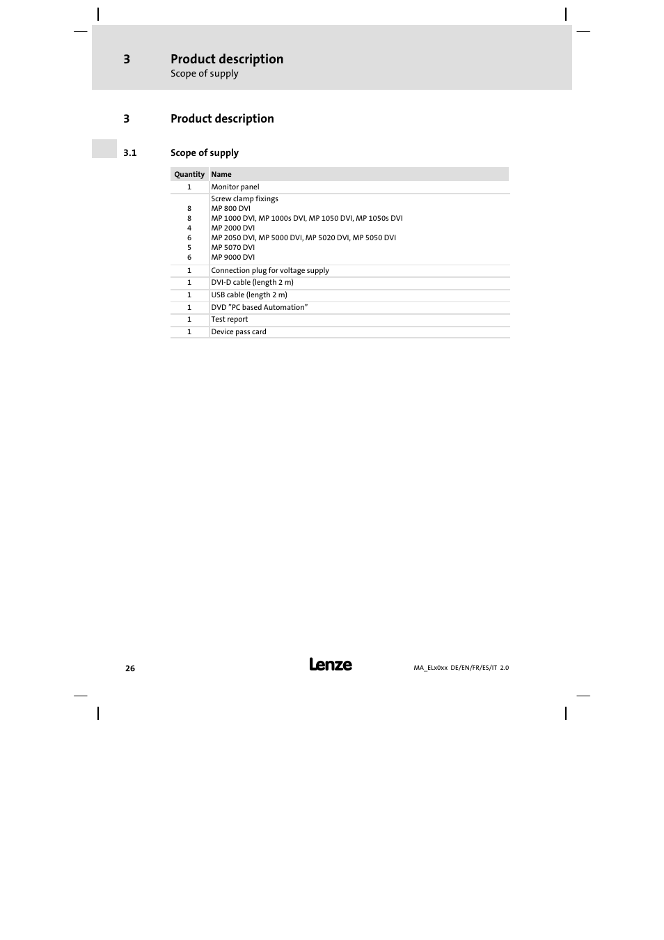 Product description, Scope of supply, 3product description | Lenze MP 9000 DVI Mounting Instructions User Manual | Page 26 / 88