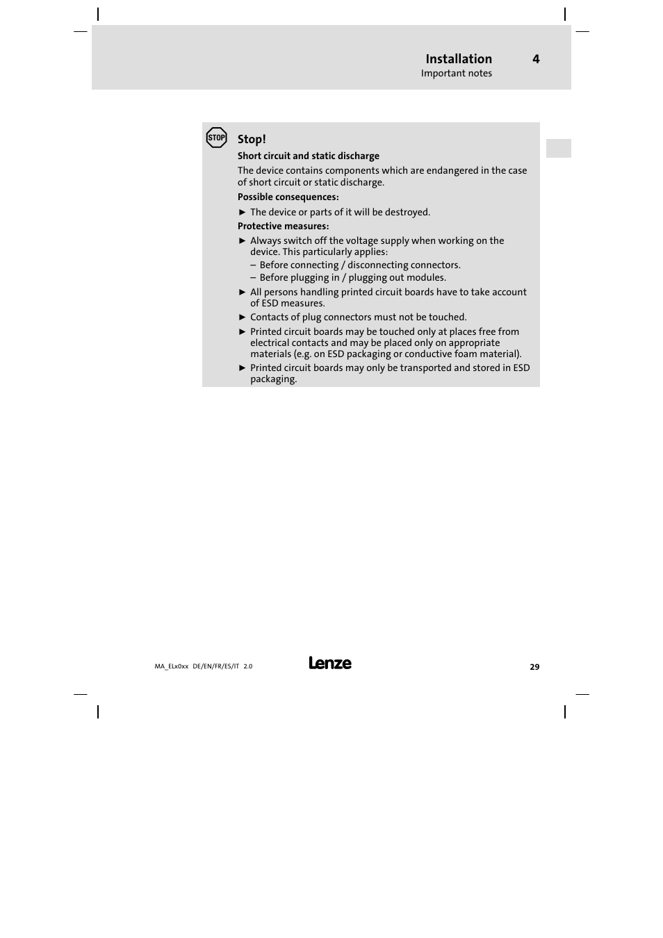 Installation | Lenze MP 9000 DVI Mounting Instructions User Manual | Page 29 / 88