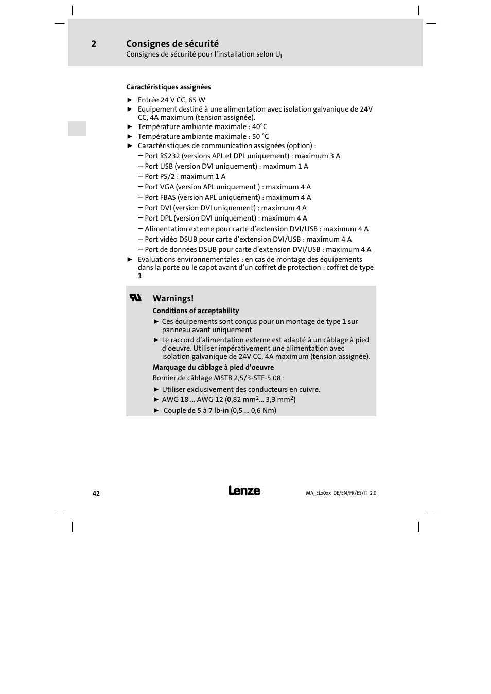 Consignes de sécurité | Lenze MP 9000 DVI Mounting Instructions User Manual | Page 42 / 88