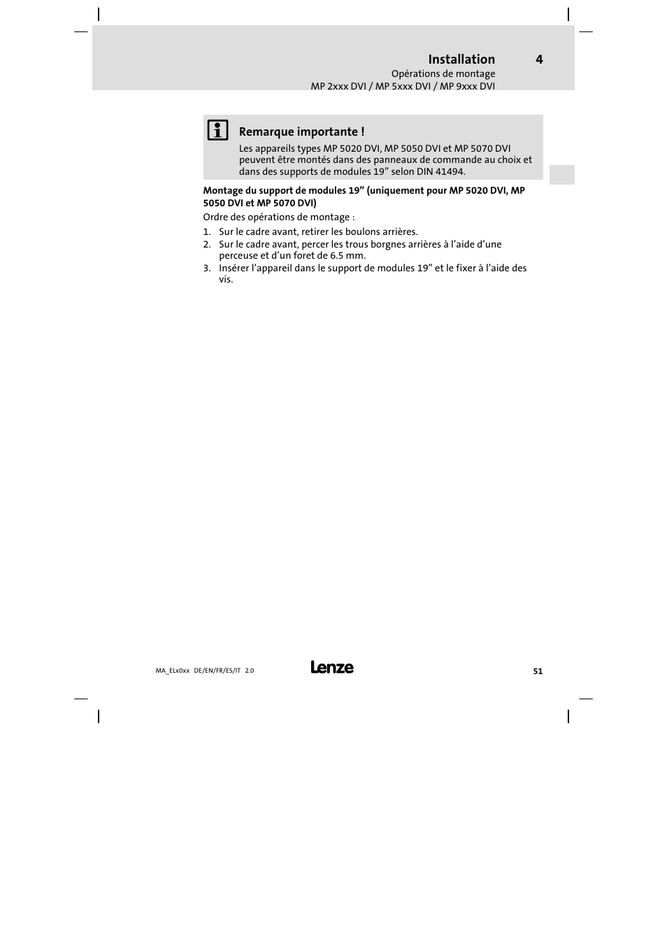 Lenze MP 9000 DVI Mounting Instructions User Manual | Page 51 / 88