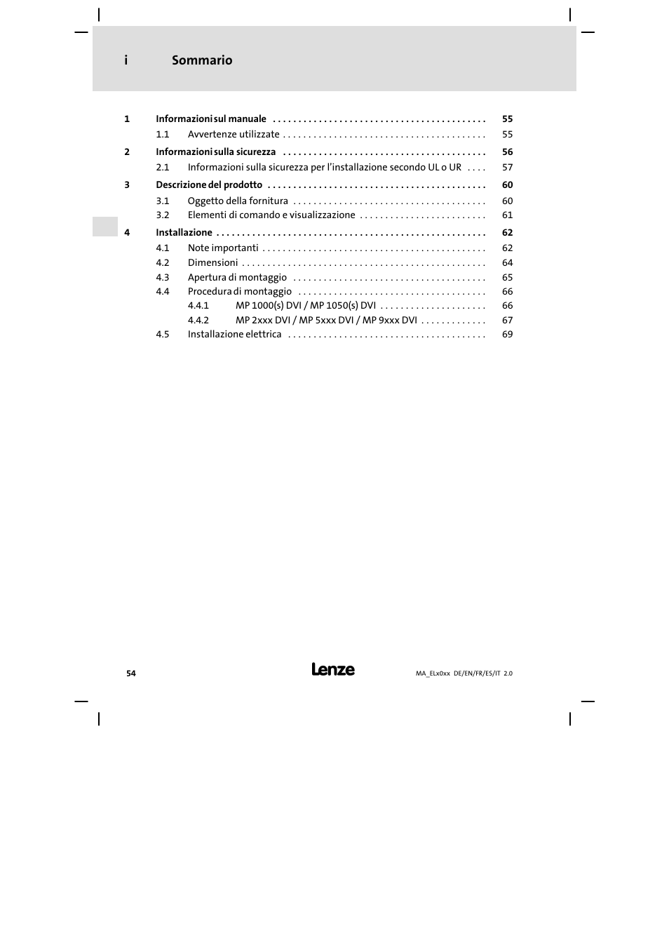 Sommario i | Lenze MP 9000 DVI Mounting Instructions User Manual | Page 54 / 88