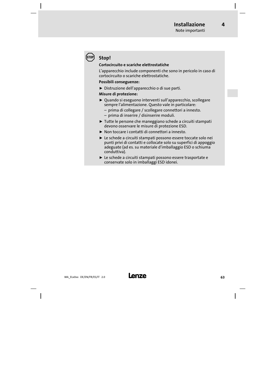 Installazione | Lenze MP 9000 DVI Mounting Instructions User Manual | Page 63 / 88