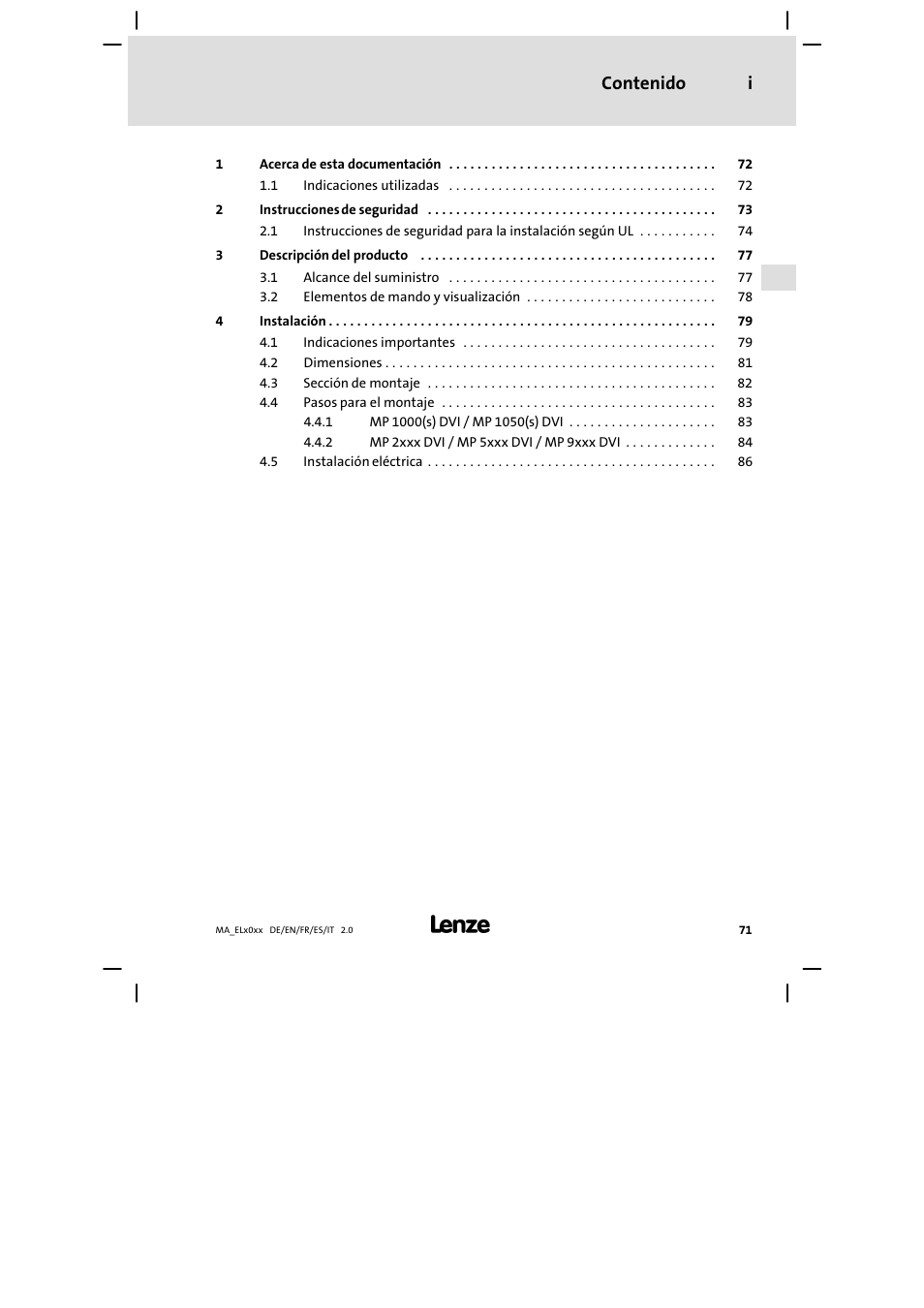 Lenze MP 9000 DVI Mounting Instructions User Manual | Page 71 / 88