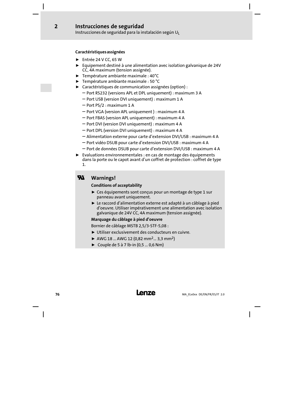Instrucciones de seguridad | Lenze MP 9000 DVI Mounting Instructions User Manual | Page 76 / 88