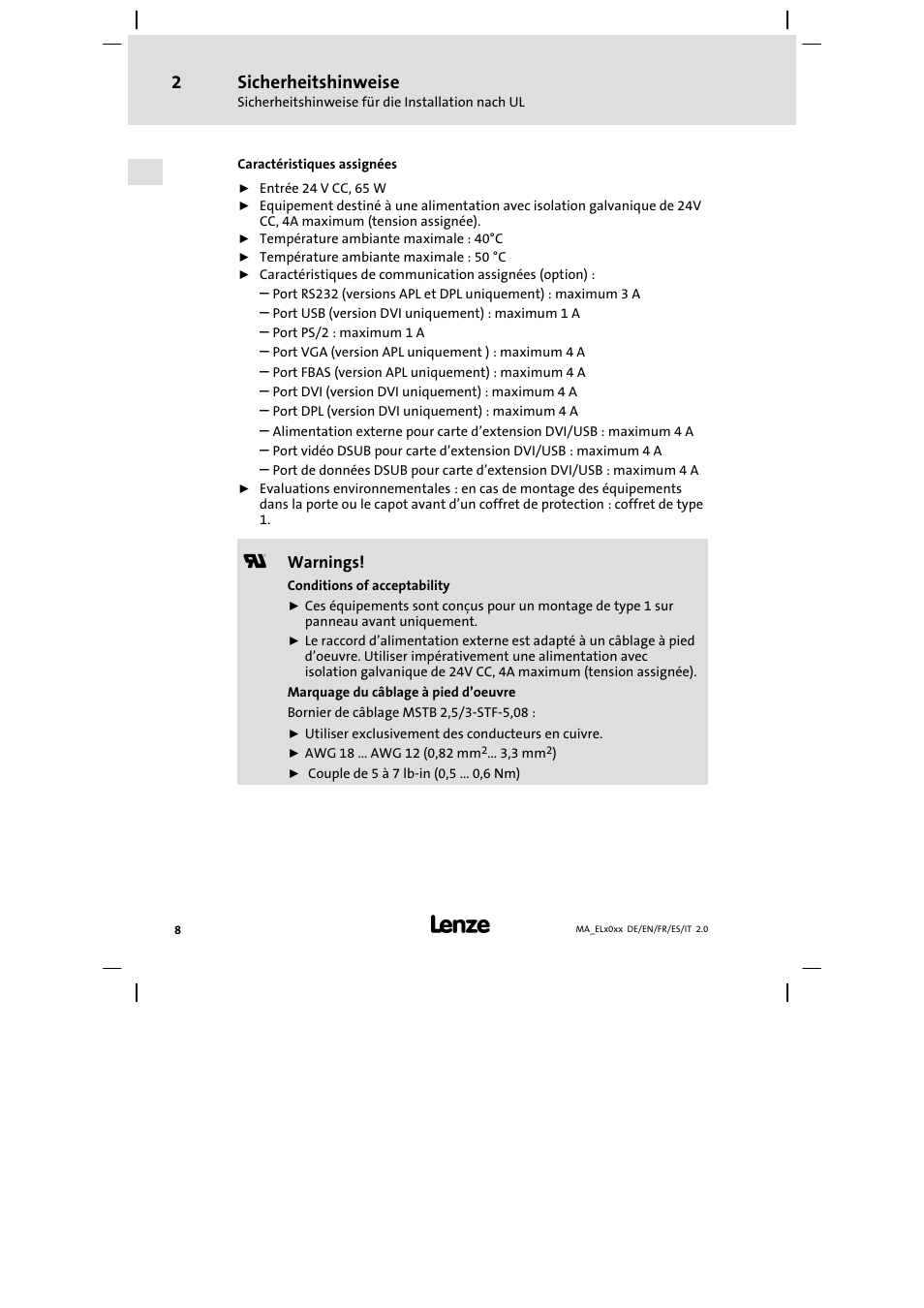Sicherheitshinweise | Lenze MP 9000 DVI Mounting Instructions User Manual | Page 8 / 88
