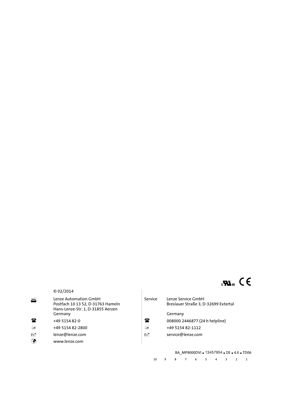 Lenze MP 9000 DVI Operating Instructions User Manual | Page 43 / 43