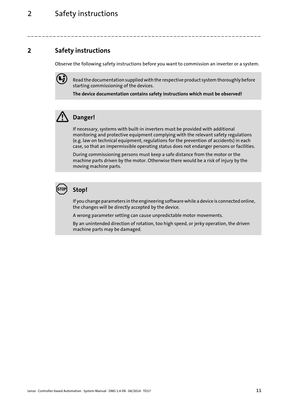 2 safety instructions, Safety instructions, 2safety instructions | Lenze Controller-based Automation User Manual | Page 11 / 68