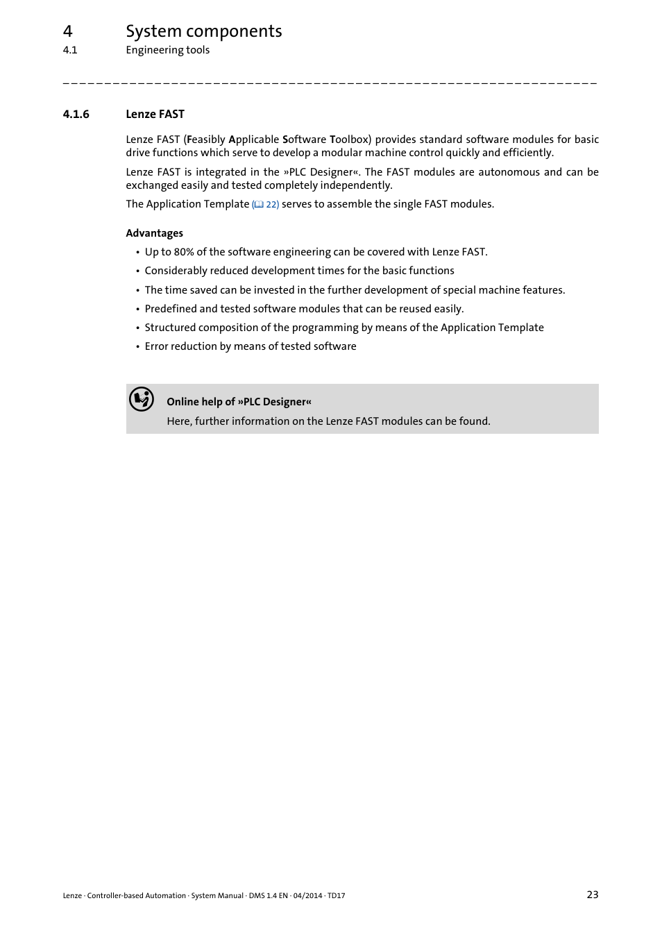 6 lenze fast, Lenze fast, 4system components | Lenze Controller-based Automation User Manual | Page 23 / 68