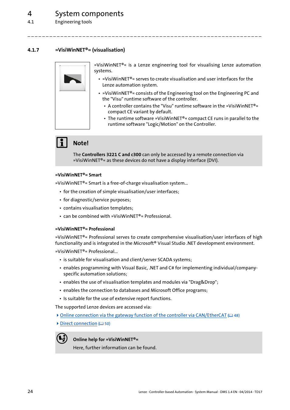 7 »visiwinnet®« (visualisation), Visiwinnet®« (visualisation), 4system components | Lenze Controller-based Automation User Manual | Page 24 / 68