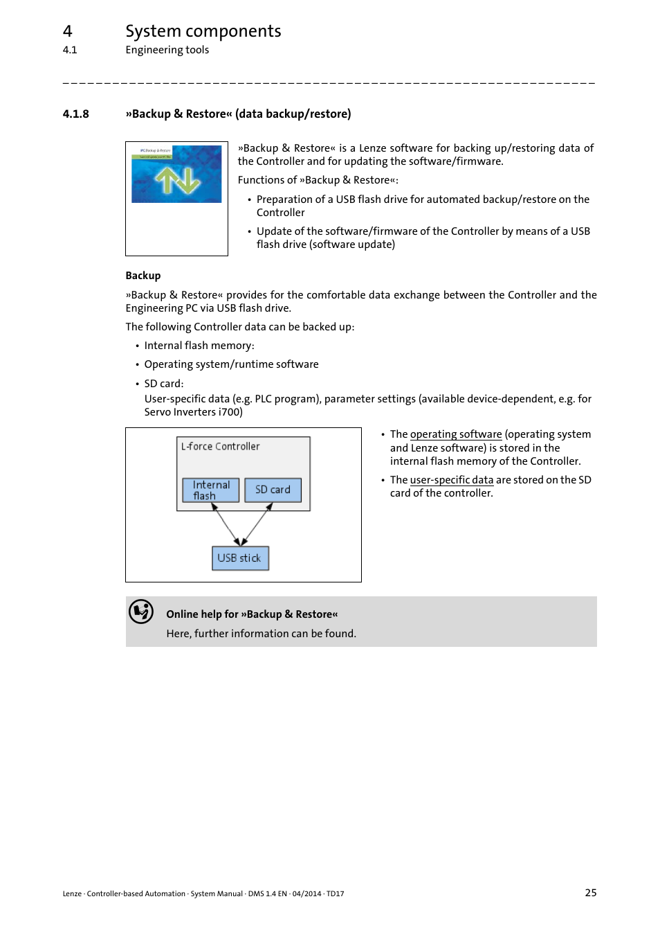 8 »backup & restore« (data backup/restore), Backup & restore« (data backup/restore), 4system components | Lenze Controller-based Automation User Manual | Page 25 / 68