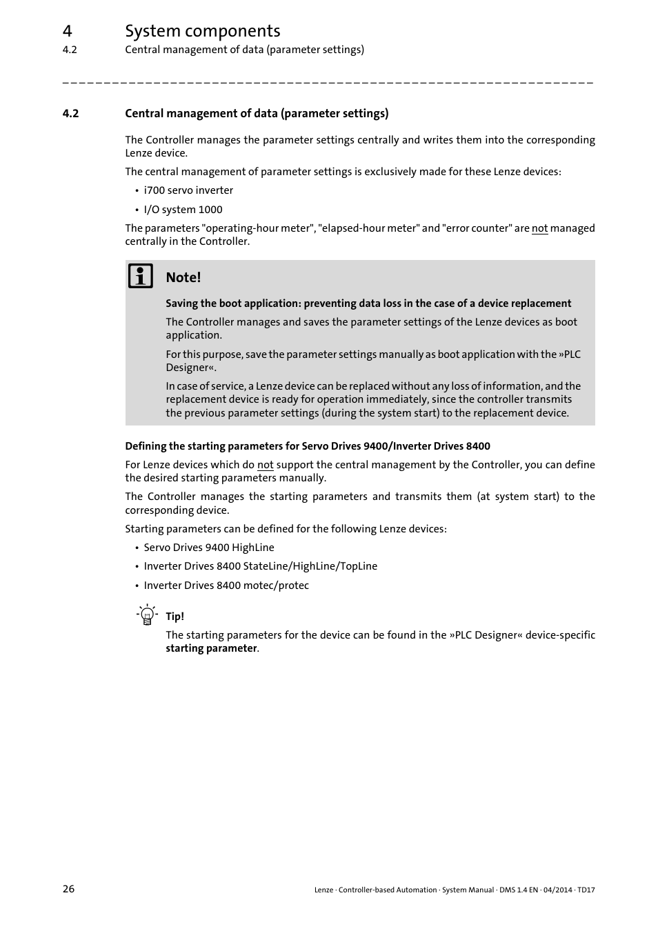 2 central management of data (parameter settings), Central management of data (parameter settings), 4system components | Lenze Controller-based Automation User Manual | Page 26 / 68