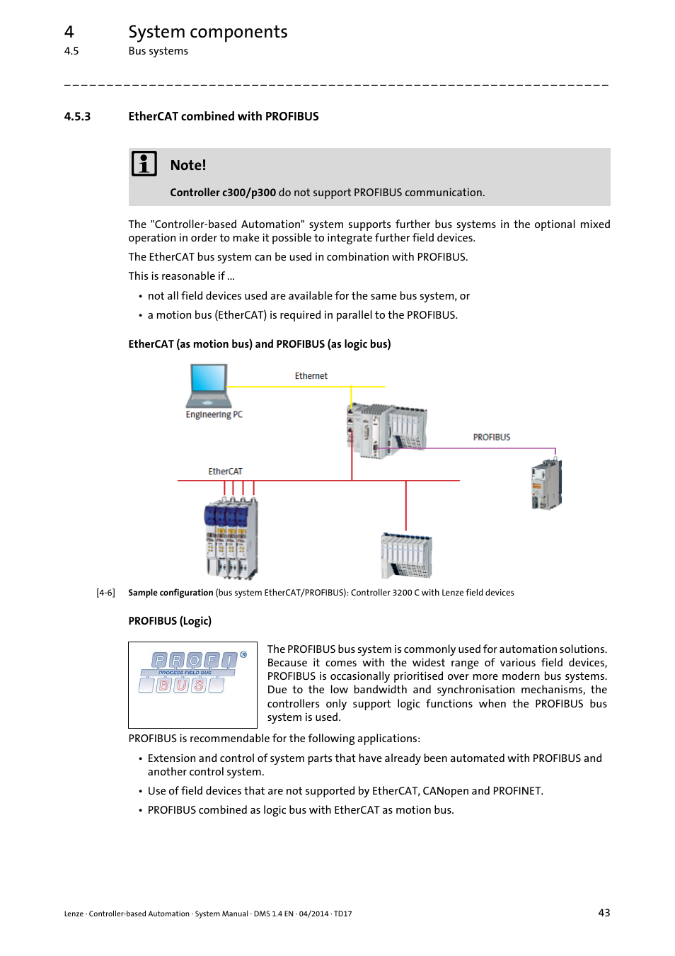 3 ethercat combined with profibus, Ethercat combined with profibus, Ethercat combined with | Profibus ( 43), 4system components | Lenze Controller-based Automation User Manual | Page 43 / 68