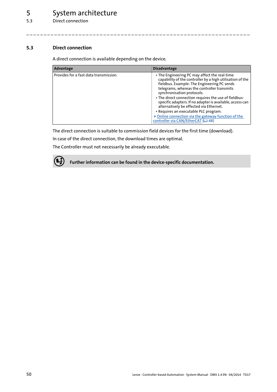 3 direct connection, Direct connection, 5system architecture | Lenze Controller-based Automation User Manual | Page 50 / 68
