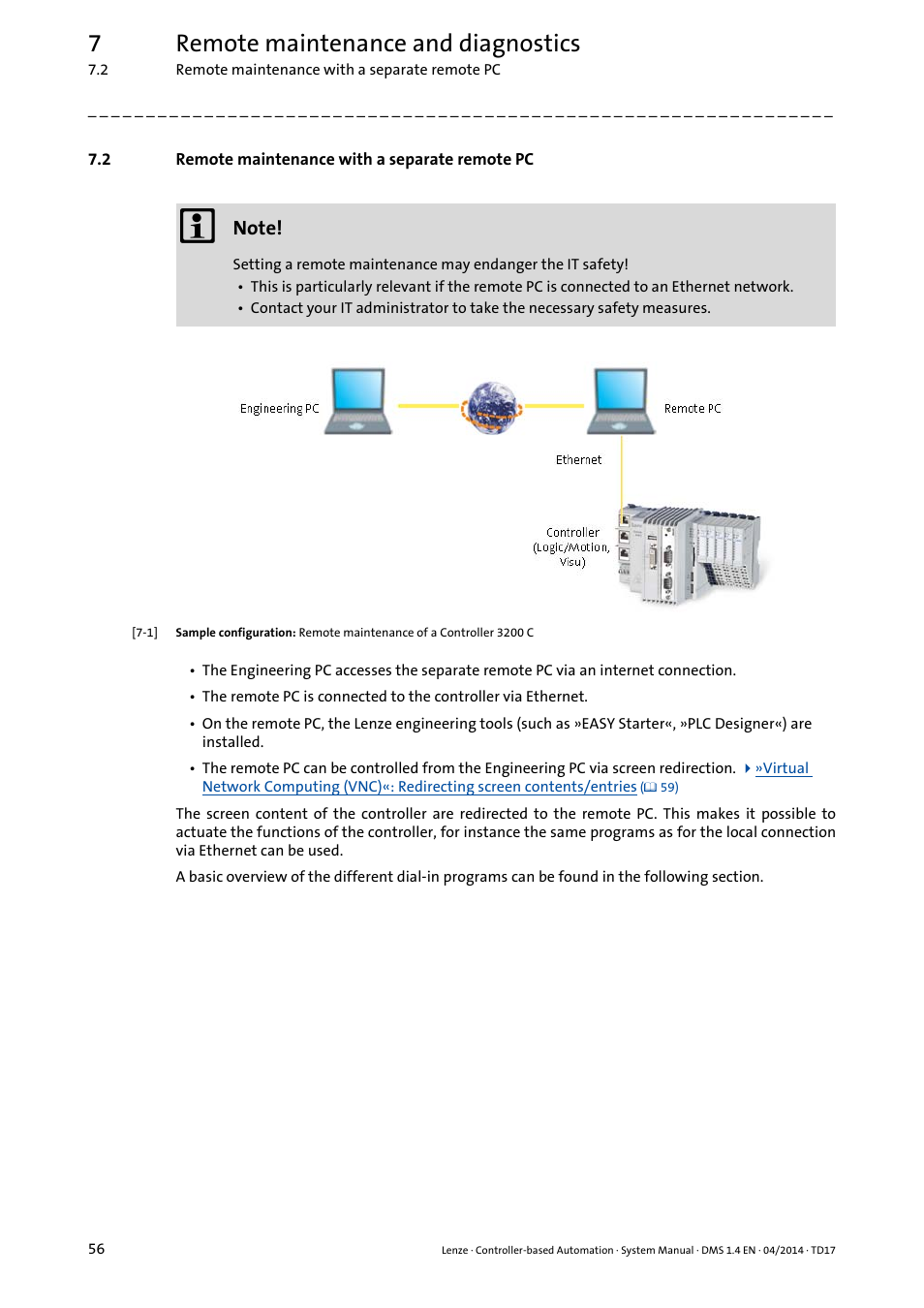2 remote maintenance with a separate remote pc, Remote maintenance with a separate remote pc, 7remote maintenance and diagnostics | Lenze Controller-based Automation User Manual | Page 56 / 68