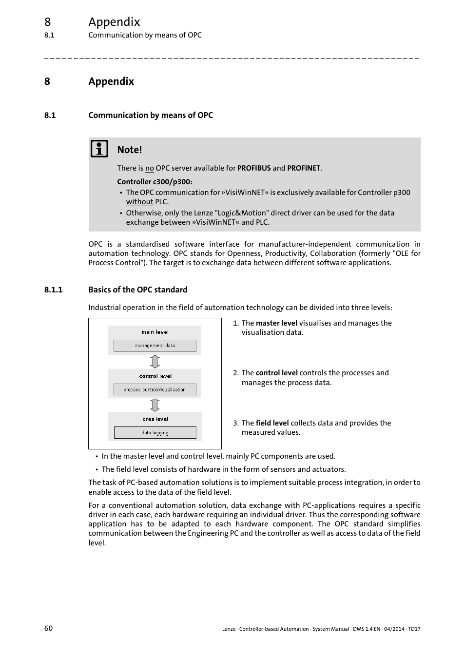 8 appendix, 1 communication by means of opc, 1 basics of the opc standard | Appendix, Communication by means of opc, Basics of the opc standard, 8appendix | Lenze Controller-based Automation User Manual | Page 60 / 68