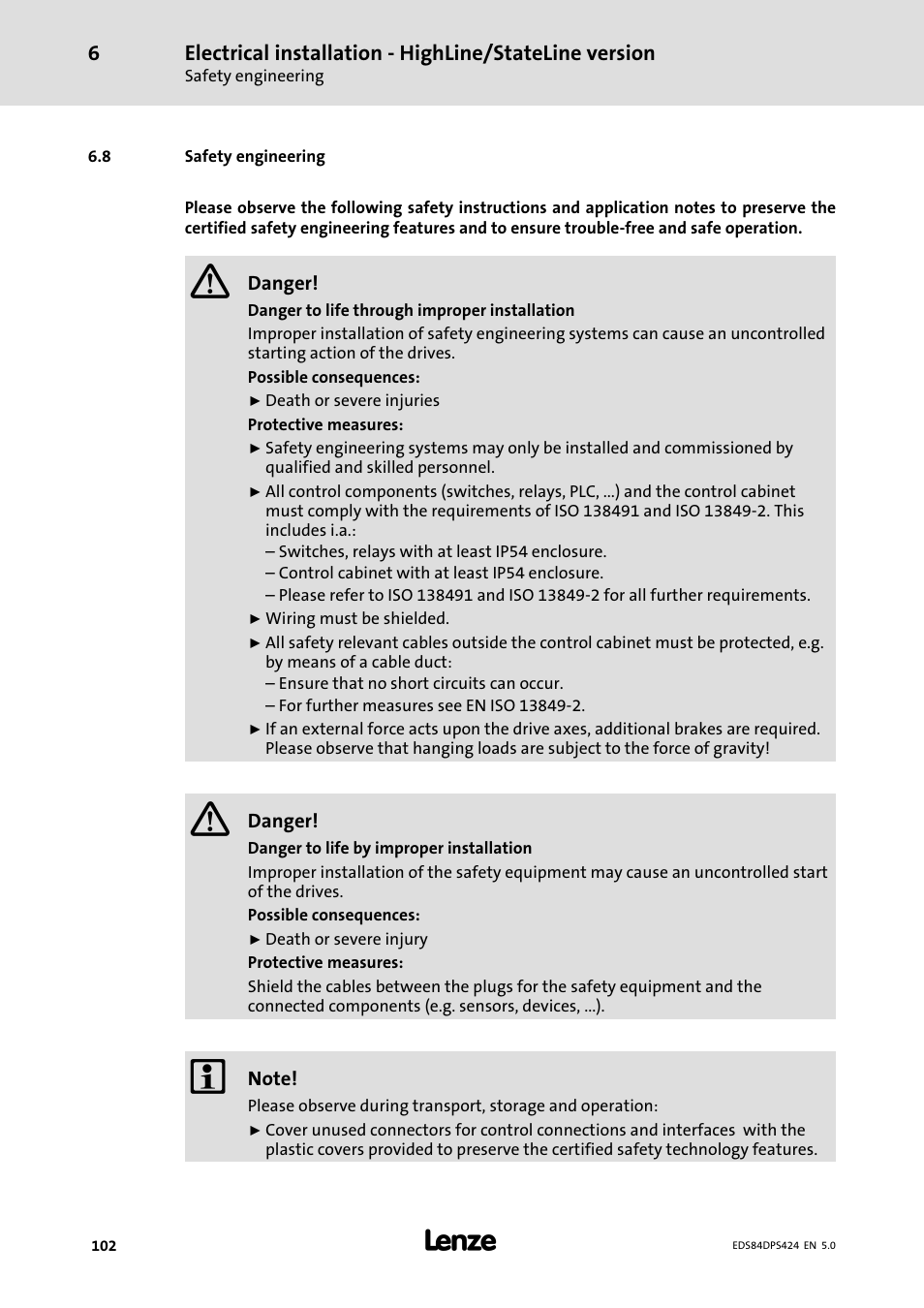 Safety engineering | Lenze 8400 protec Manual User Manual | Page 102 / 198